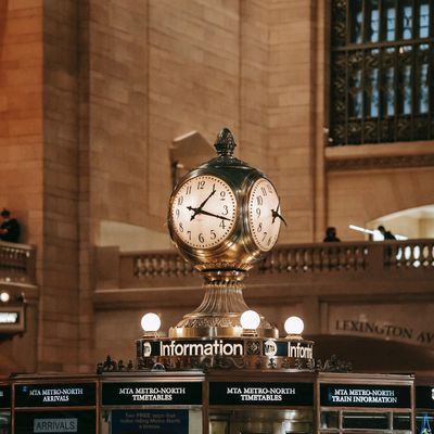 Clock atop the information booth inside Grand Central Terminal