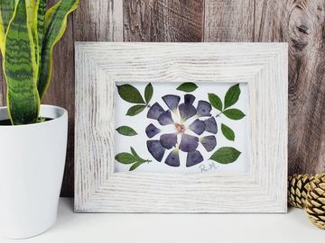 Real pressed flower wall hanging, hellebore, 4x6 glass with copper edging