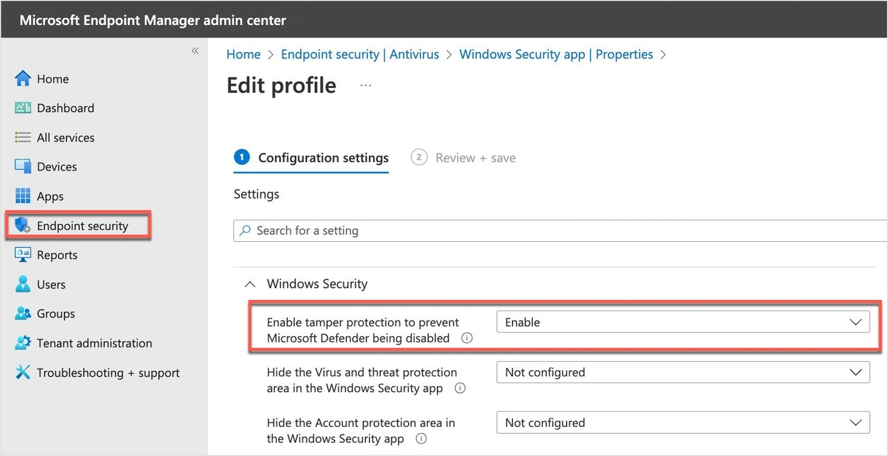 Enable Tamper Protection in Defender for Endpoint (Windows, Mac)