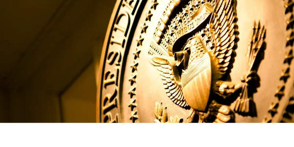 The presidential seal representing the political conspiracy themes of this book.