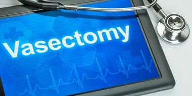 Tablet displaying 'Vasectomy' with a stethoscope beside it.