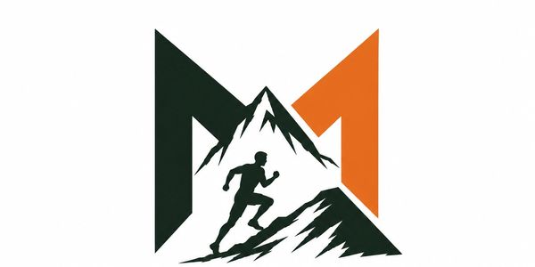 Logo of a runner climbing a mountain with stylized M and number 1.