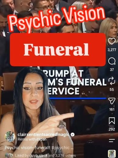 Psychic predicts events at a funeral service with dramatic text overlay.