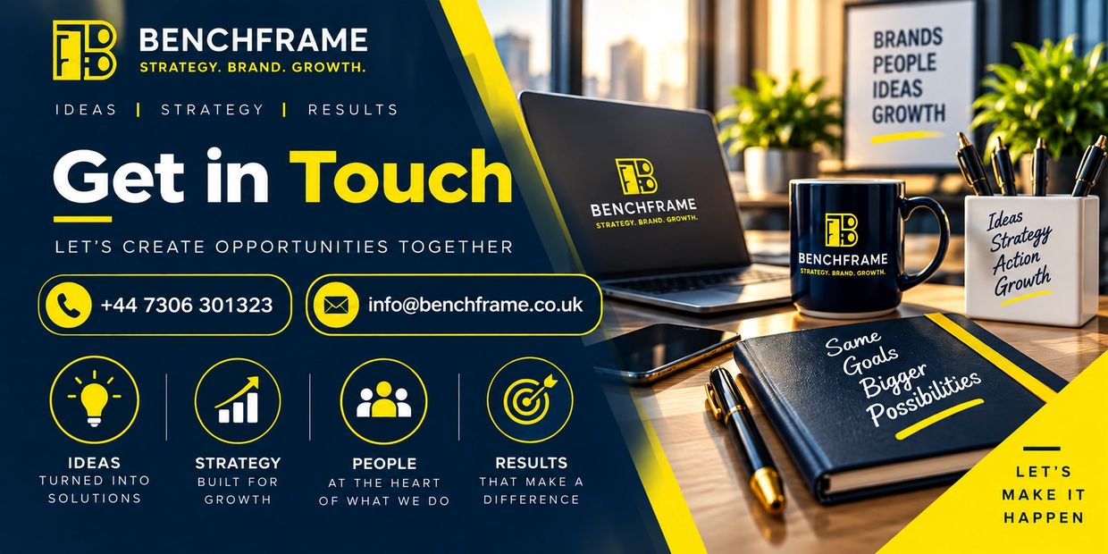Business promotional banner encouraging contact with Benchframe for strategy and growth.