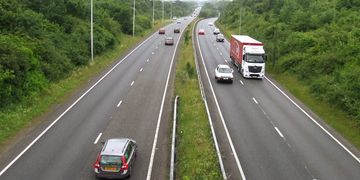 Dual carriageway with cars and lorries. 