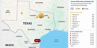 Map of home sales & listings in Texas