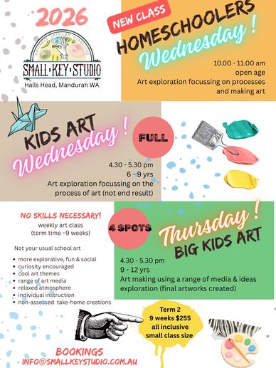 Art classes for kids and homeschoolers at Small Key Studio, Mandurah WA.