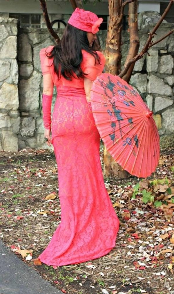 coral lace wedding or garden party dress