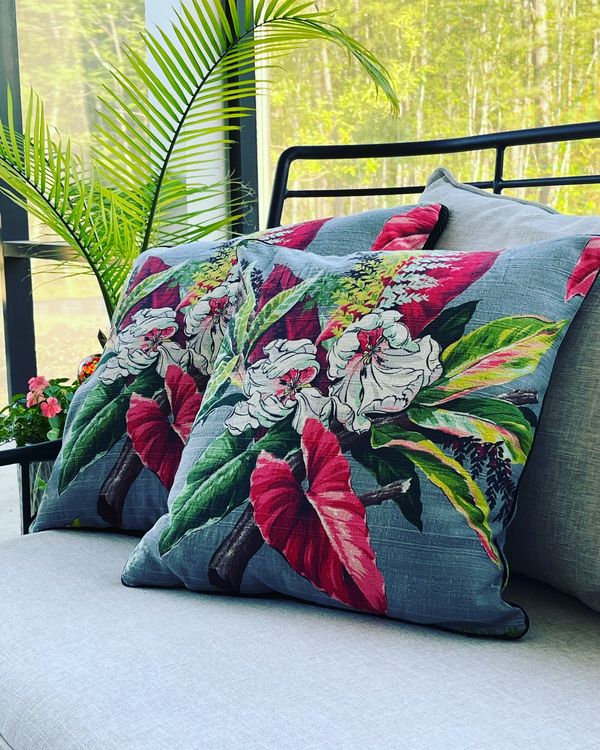 accent pillows with cording made from vintage barkcloth