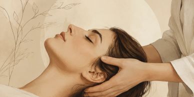 A woman receiving a gentle head massage.