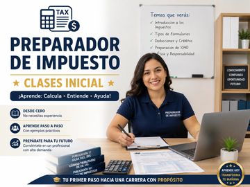 Anuncio de clases iniciales para preparador de impuestos.