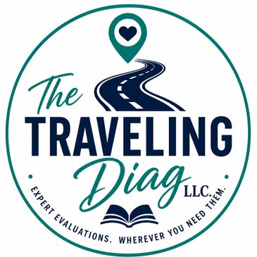 Logo of The Traveling Diag LLC with road and heart location pin.