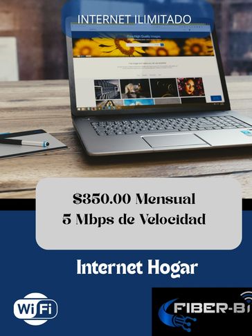 Oferta de internet ilimitado para el hogar a $350 mensual con velocidad de 5 Mbps.