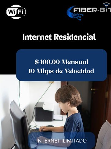 Advertisement for residential internet with 10 Mbps speed and unlimited access.