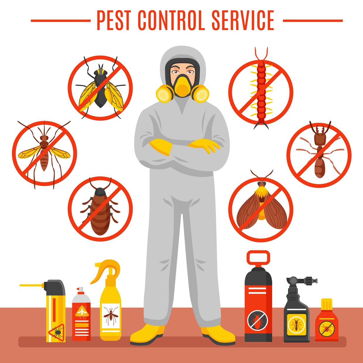 info-graph with an exterminator outlining the different pest control services 