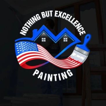 Logo of a painting company with American flag and houses.