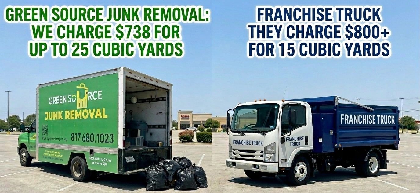 Photo showing the sizes of Green Source Junk Removal truck compared to other junkremoval franchise