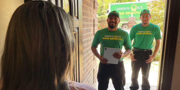 Green Source Junk Removal greeting customer in Fort Worth.