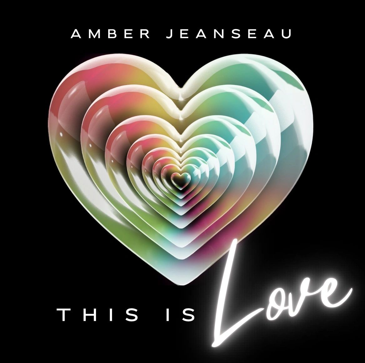 Colorful layered hearts with 'This Is Love' text.