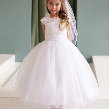 5856 Communion Dress - Corded Lace Bodice with Mesh Skirt