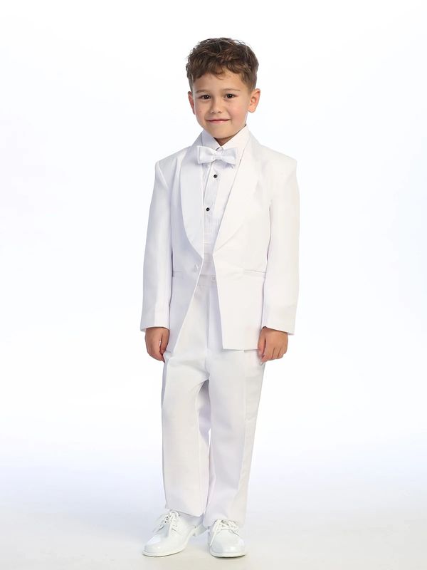 Boys White No Tail Round Shawl Collar Elegant 5 Pc Tuxedo Suit