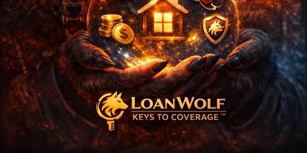 Hand holding a digital house icon surrounded by mortgage and insurance symbols.