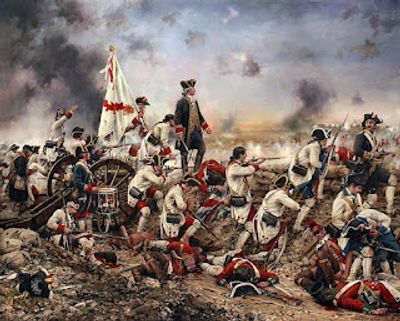 Soldiers in 18th-century battle, showing intense combat and leadership.