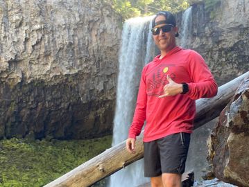 Richland Teacher Forrest McKinnis at base of Tamanawas Falls outside of Government Camp, Oregon.