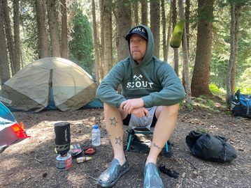 Richland Teacher Forrest McKinnis camping on Hurricane Creek Trail in Joseph Oregon