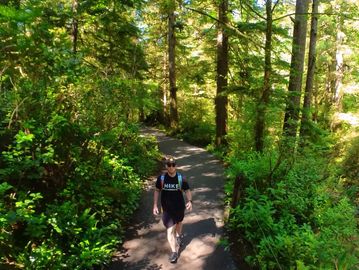 Forrest McKinnis hiking Short Sand Beach Trail outside of Cannon Beach