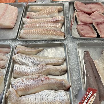 Fresh Local Seafood. Halibut, Haddock, Bluefish, Salmon, Sword Fish, Oysters, Muscles, steamer clams