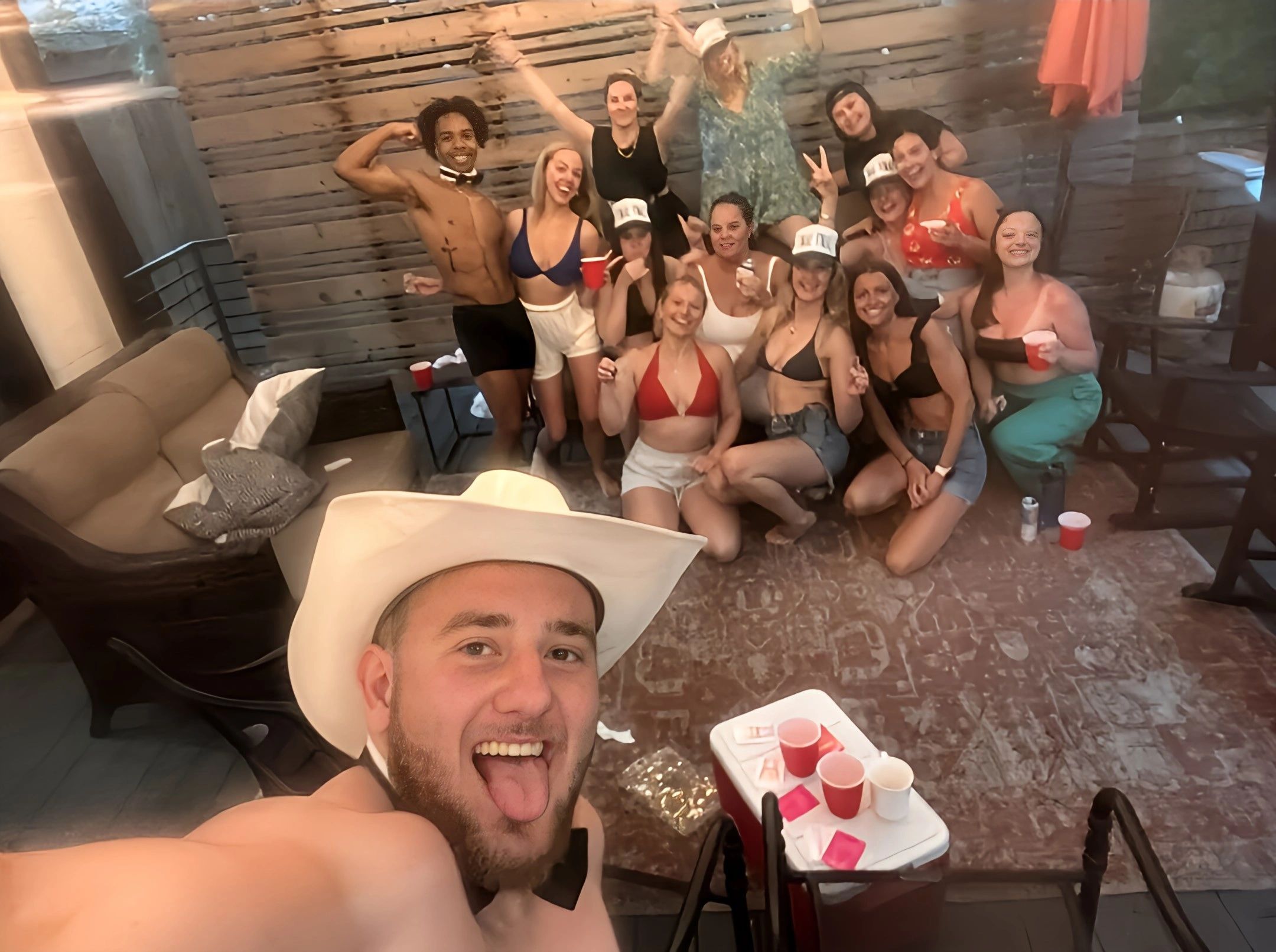 buff butlers in Dallas bartend and play wild party games with a bachelorette party while poolside