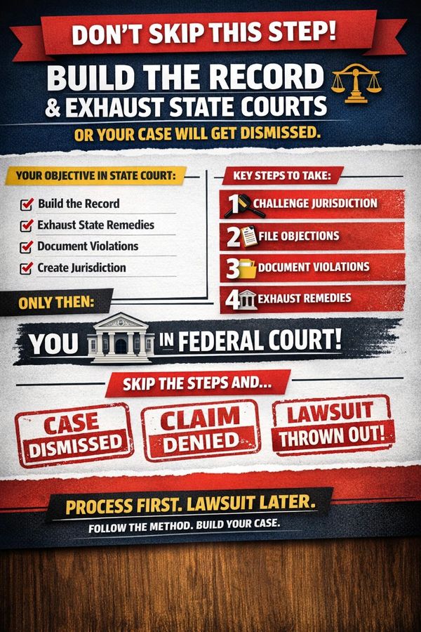 Guide on building a legal record and exhausting state courts before federal court.
