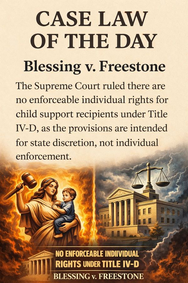 Supreme Court rules no enforceable individual rights for child support under Title IV-D in Blessing v. Freestone.
