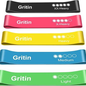 Gritin Resistance Bands, Set of 5 Skin-Friendly Resistance Fitness Exercise Loop Bands with 5 Differ