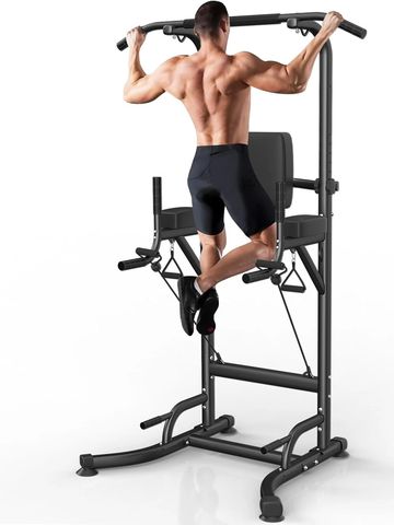 Dskeuzeew Power Tower Dip Station Pull Up Bar, Adjustable Height Multi-Function Power Tower, 150KG W