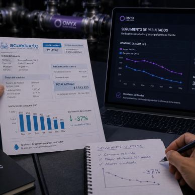 Documento y gráfico mostrando seguimiento de consumo de agua.