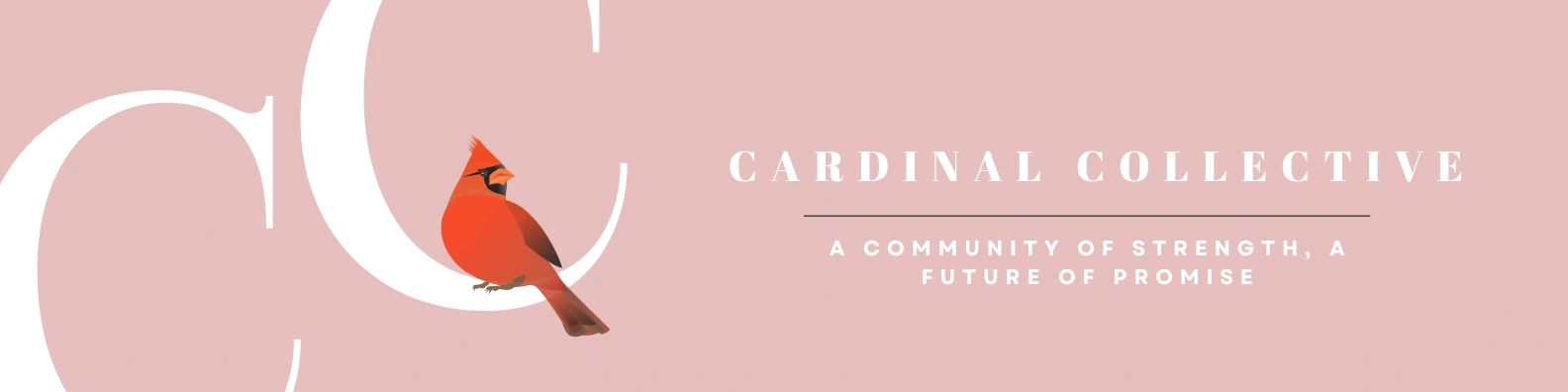 Cardinal Collective logo with a red cardinal bird and tagline on pastel red background.