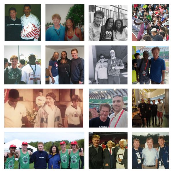 Collage of diverse group photos featuring athletes and fans at sports events.