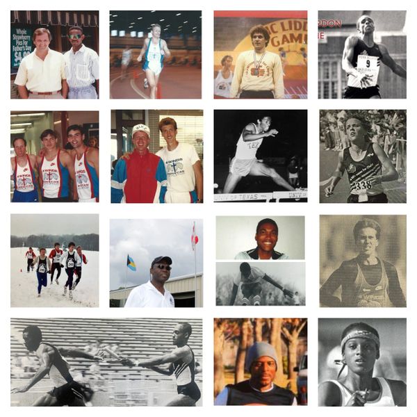 Collage of vintage and modern track and field athletes in various running and training moments.