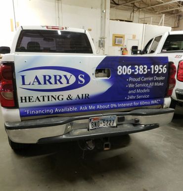 Not only did we make a sign for Larry's Heating & Air, but we wrapped their truck too!
