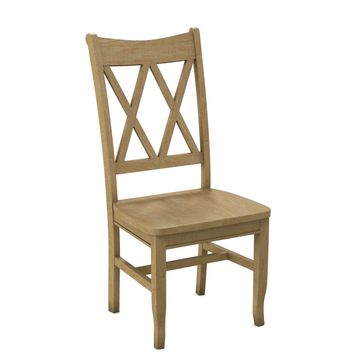 Wooden chair with cross-back design.