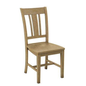 Simple wooden chair with a slatted backrest.