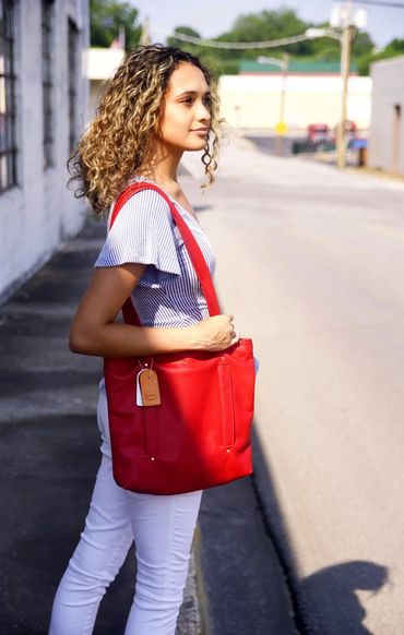 A red leather bag
