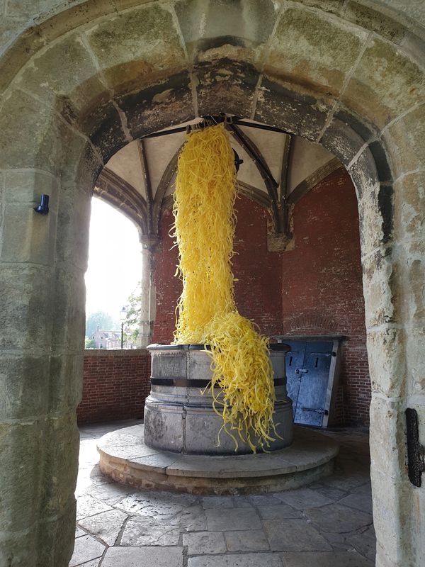 "yellow waterfall" 
My work is on display in Veere, Netherlands, "Art in Veere."  It is displayed in