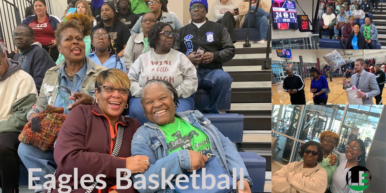 Happy fans enjoying an Eagles basketball game and community moments.