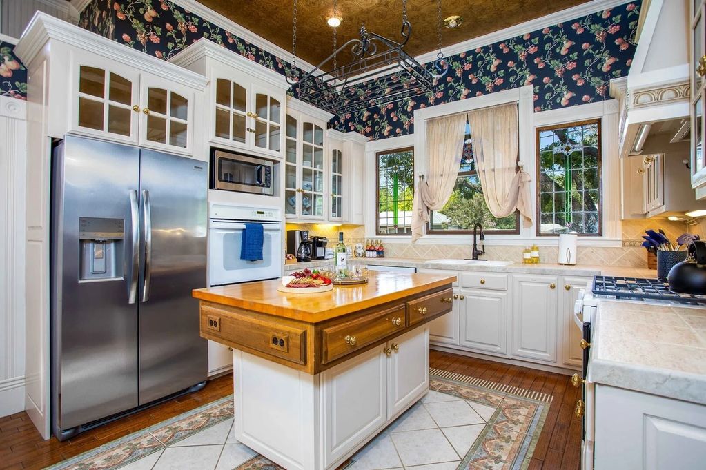 Large kitchen with butcher block island