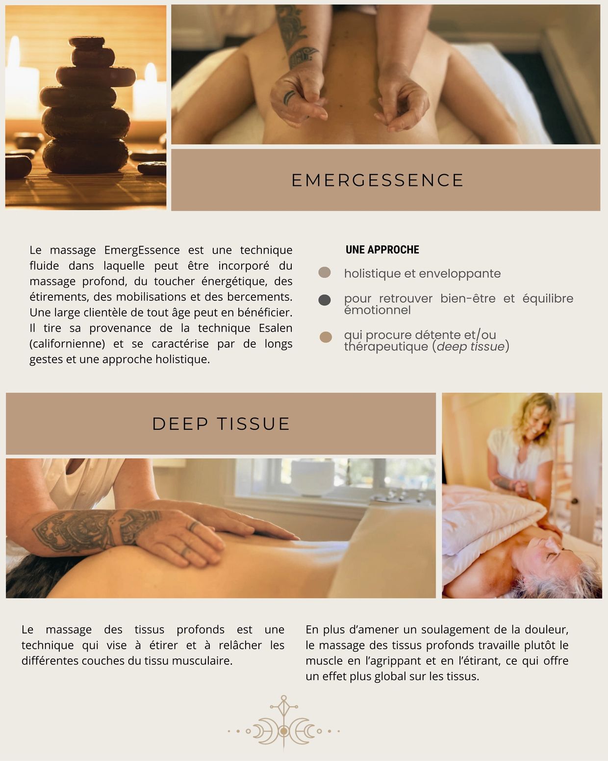 composition graphique avec des photos de massage et de pierres
