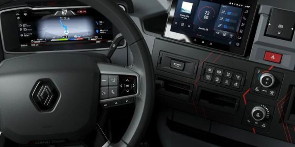 Interior of a Renault vehicle showcasing the steering wheel and digital dashboard.