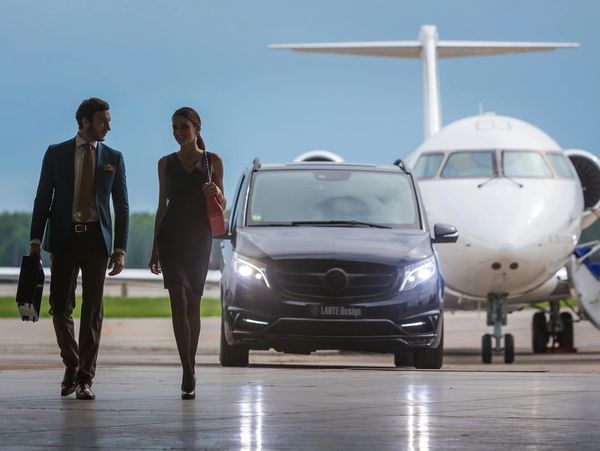 Private busines Jet airplane with Mercedes Benz V-class 